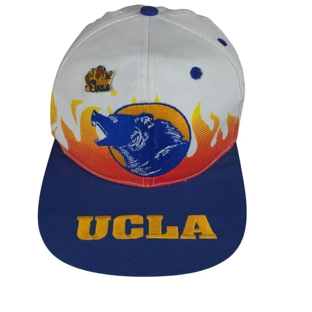 Vintage 90s UCLA Bruins Bears On Fire Snapback Cap Hat NCAA Flames